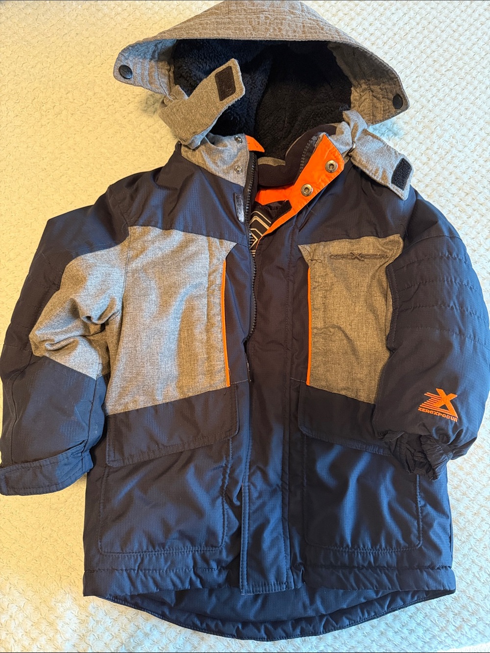ZeroXposur Boys' Navy & Gray Puffer Jacket with Orange Trim